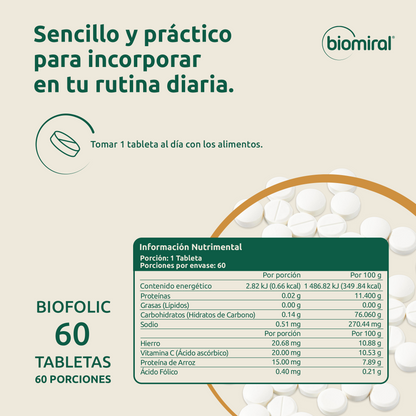 Biofolic | Ácido fólico 400 mcg + Hierro y Vitamina C