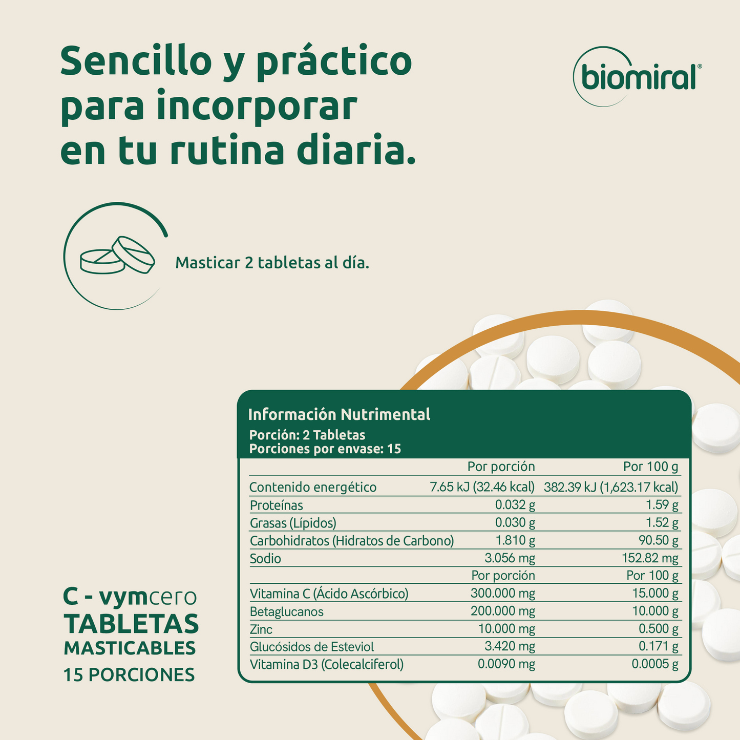 C-VYM 30 Tabletas | Vitamina C, Betaglucanos, Zinc, D3 y Complejo B