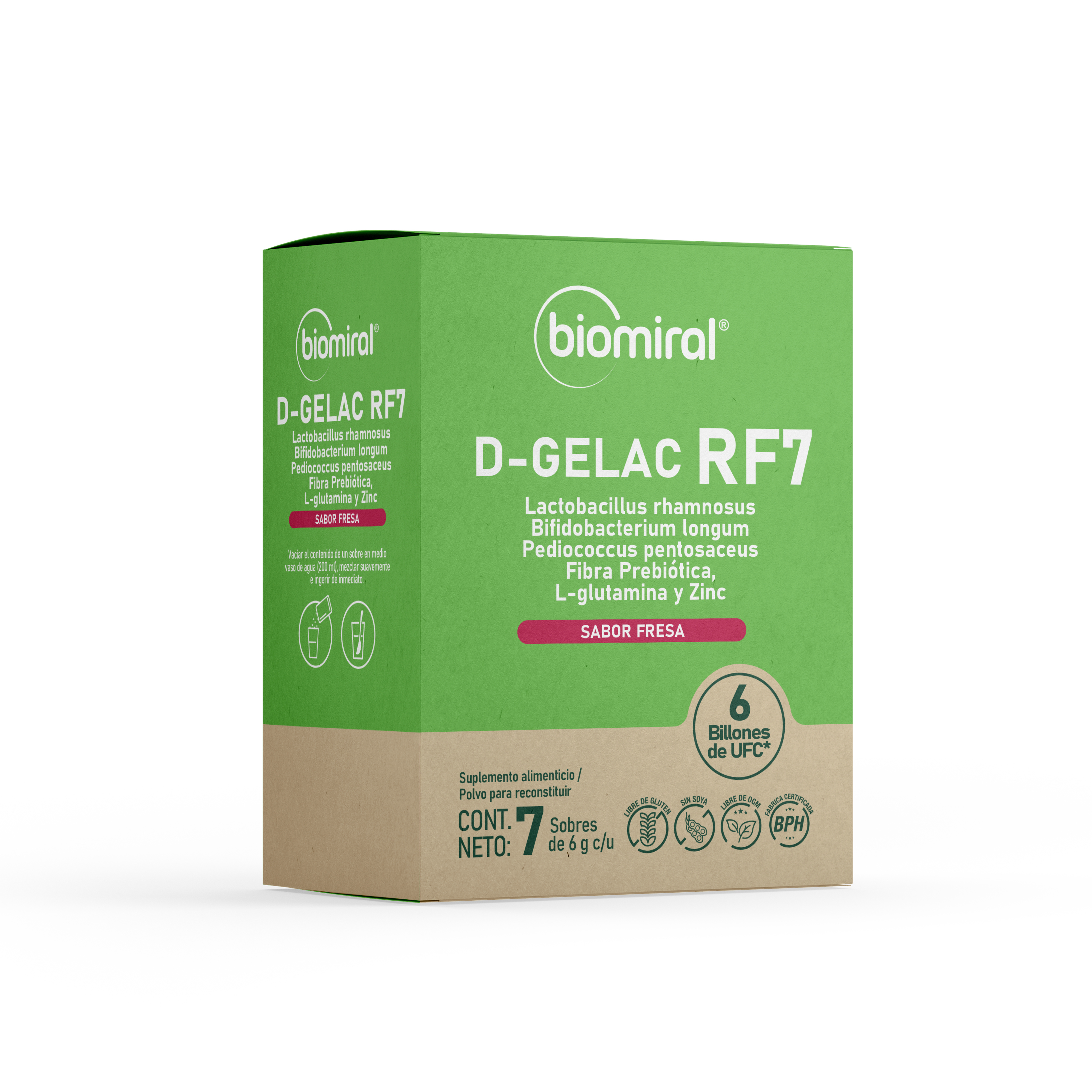 D-GELAC RF7 | Probióticos + Prebióticos | 7 sobres sabor fresa